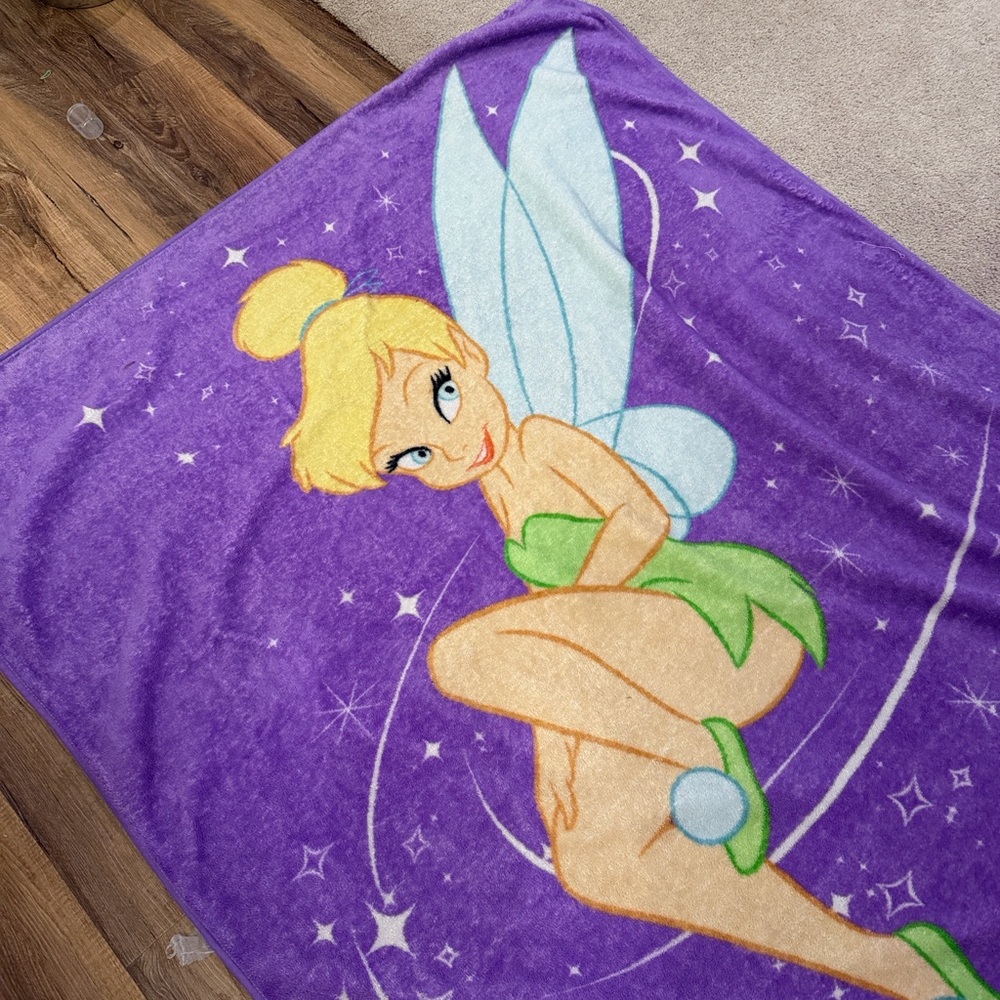 Rare vintage Disney Tinkerbell Blanket Throw Purple - Picture 3 of 4
